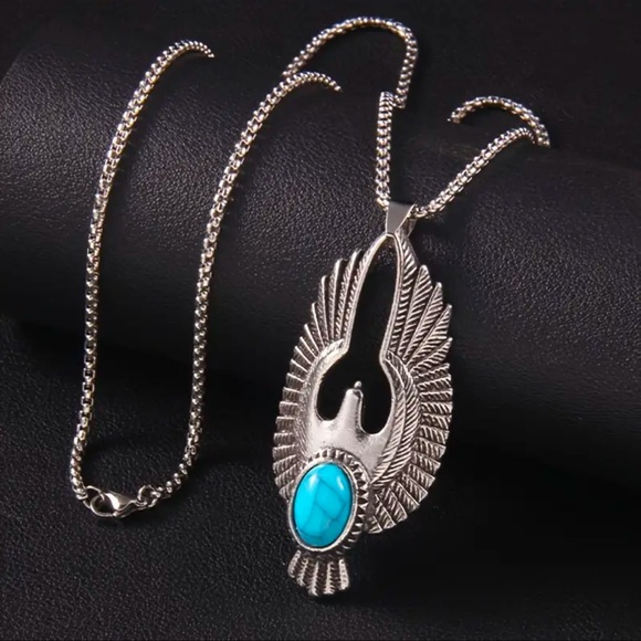Other - Tribal Eagle Wings Faux Turquoise Pendant Titanium Steel Southwestern Necklace